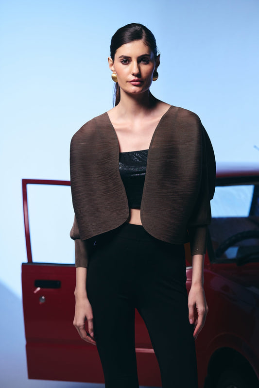 Multi Purpose Brown Pleated Shrug