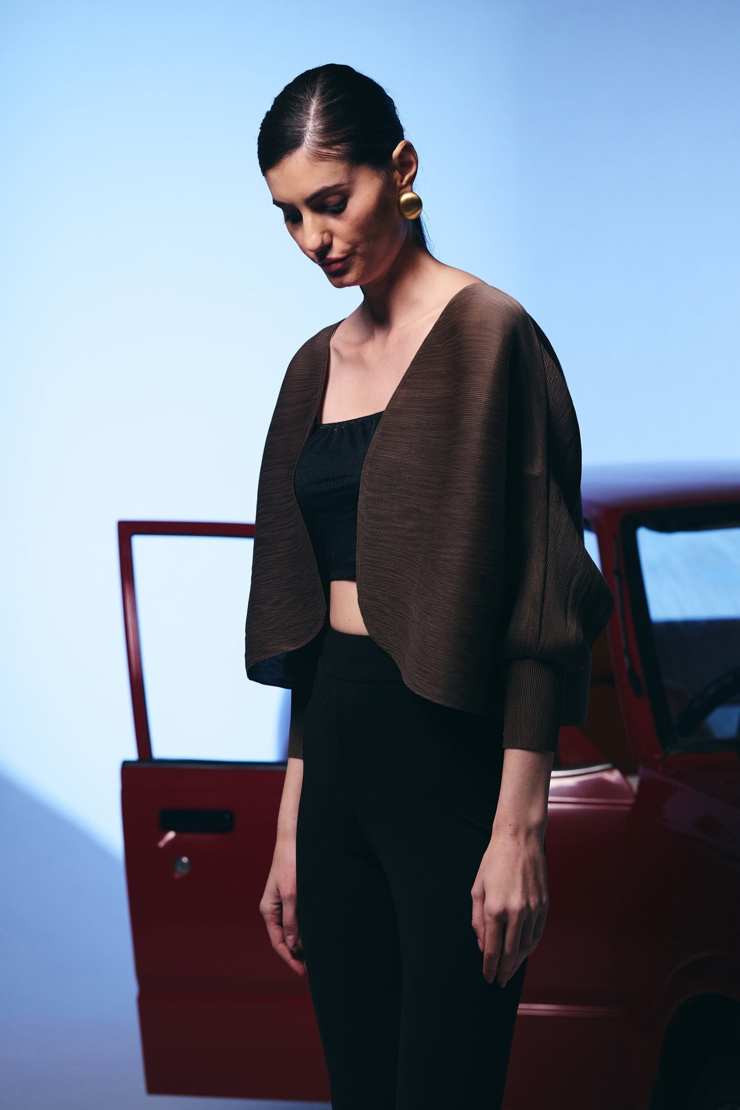 Multi Purpose Brown Pleated Shrug