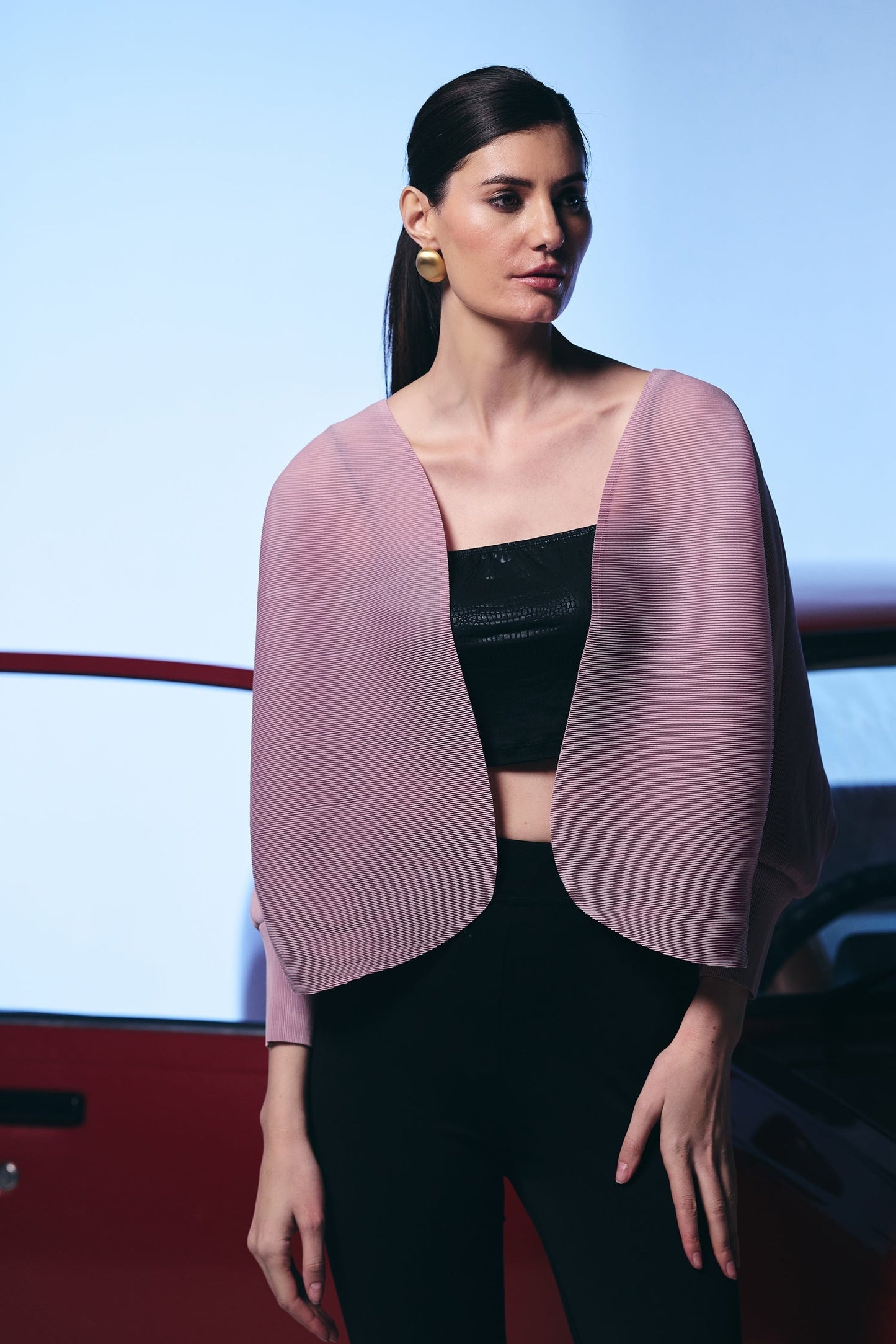 Multi Purpose Light Pink Pleated Shrug