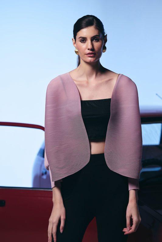 Multi Purpose Light Pink Pleated Shrug